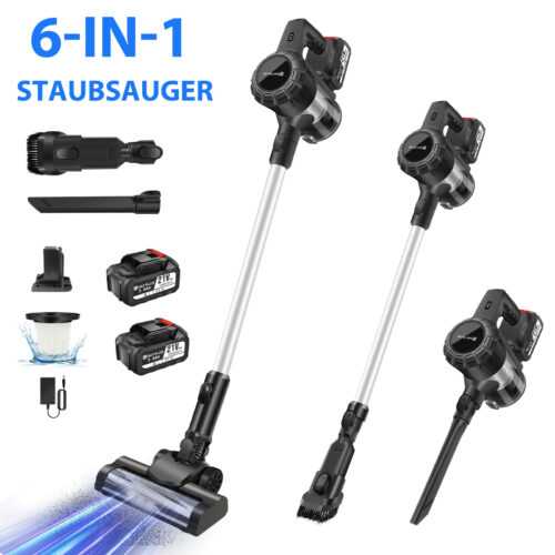 6IN1 Akku Staubsauger 6000W beutellos kabellos Bodenstaubsauger Handstaubsauger