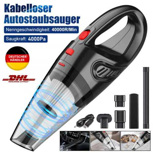 Akku Handstaubsauger Kabellos Staubsauger beutellos für Auto Büro 120W mit USB
