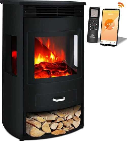 KESSER® Prio Elektrokamin mit Heizung Heizlüfter Fernbedienung WiFi App 950/1900