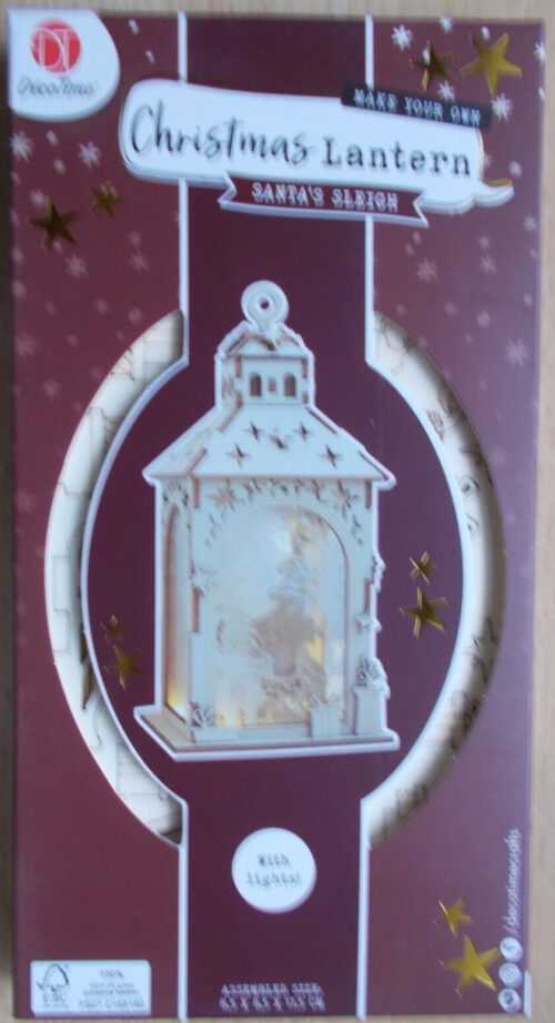 Holz Bausatz, Laterne, "Santa`s Sleigh", ca.15cm hoch, LED-Lampe, Batteriebetr.