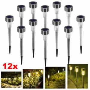 12x LED Solarleuchte Solar Leuchten Edelstahl Solarlampe Gartenleuchten Garten