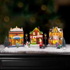Weihnachtsdorf Szene Deko Ornament festliche Straßenläden beleuchtet 3 Stück