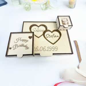 Geschenkbox Holz mit Gravur  Klappdeckel  Für Hochzeit, Geburtstag, Weihnachten.
