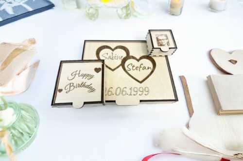 Geschenkbox Holz mit Gravur  Klappdeckel  Für Hochzeit, Geburtstag, Weihnachten.