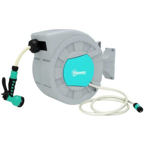 Schlauchtrommel mit Gartenschlauch 25m, 180° schwenkbar Schlauchbox Grün+Grau