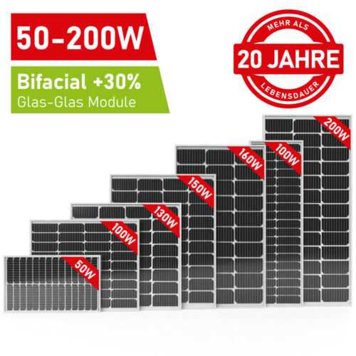 Solarmodul Bifacial Solarpanel Monokristallin 50W 100W 130W 150W 200W Watt PV