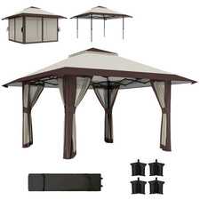 Pavillon 4x4m Wasserdicht Höhenverstellbar Pop-up Faltpavillon mit Netzwänden