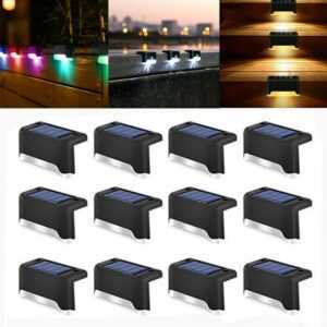 12Stk LED Solarleuchten Wandlampen Zaunleuchte Gartenleuchte Außen Treppen Lampe