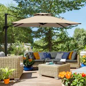 Outsunny Sonnenschirm ca. 3 x 3 m 360 grad schwenkbar Ampelschirm für Balkon Alu