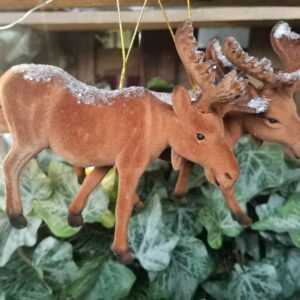 2 x Flock Elche Deko Weihnachtsmann Glitzer Christbaumkugel Weihnachtsdeko