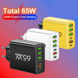 Multi-Ladegerät 65W | 6 Ports | USB-C & USB-A | Sicher, kompakt