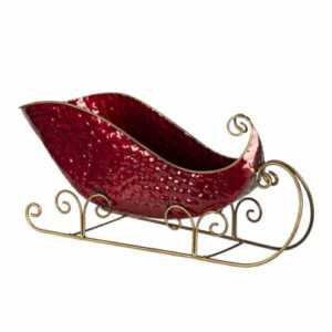 Clayre & Eef Schlitten Rot 36*18*22cm Eisen Weihnachten Schale 6Y4442 Dekoration