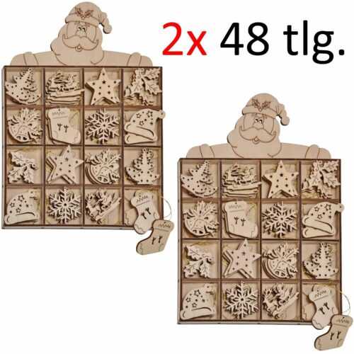 96x Holz Weihnachten Christbaum Anhänger Weihnachtsbaum Tannen Baum Deko Schmuck