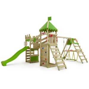 FATMOOSE Spielturm Klettergerüst RiverRun mit SurfSwing, Kleterwand & Rutsche