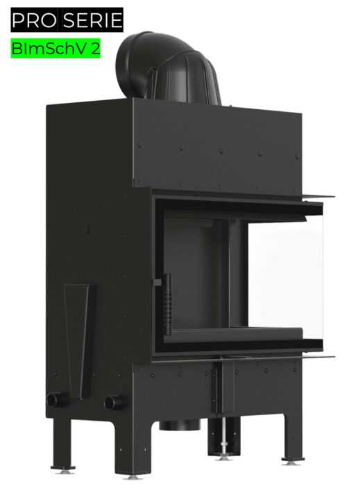 Kamineinsatz aus Stahl KRATKI FLOKI M rechts 10 kW Ø 200 schwarz Verkleidung