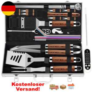 BBQ Werkzeugset Edelstahl 25-teilig im Koffer Grillzubehör Geschenkidee