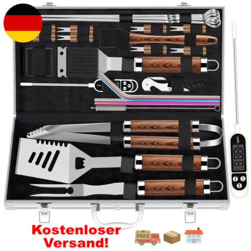 BBQ Werkzeugset Edelstahl 25-teilig im Koffer Grillzubehör Geschenkidee