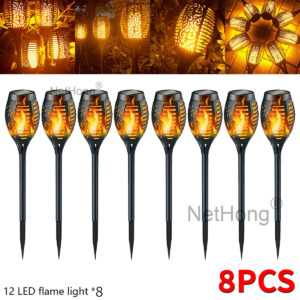 8x Solarleuchten mit Akku LED Fackel Gartenfackeln mit Flammeneffekt Solarlampen