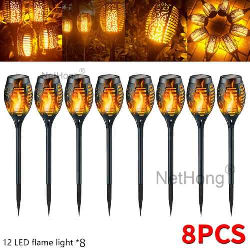 8x Solarleuchten mit Akku LED Fackel Gartenfackeln mit Flammeneffekt Solarlampen