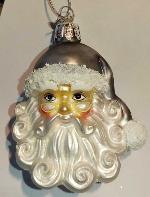 Kurt S. Adler " Nikolaus aus Glas hängend  9 x 8 x 5 cm in Weiß - Silber