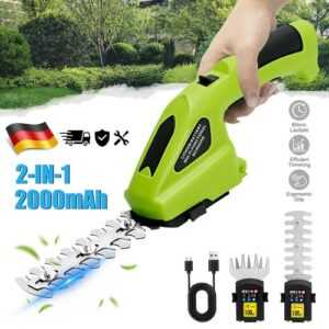 Akku Heckenschere Strauchschere Gartenschere Grasschere Rasenschere USB 2 IN 1