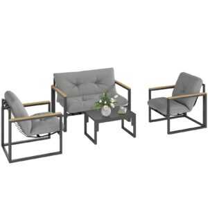Gartenmöbel Set 4 Personen wetterfest Balkonmöbel-Set mit 2er Sofa, Sessel