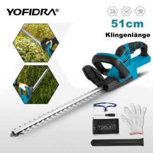 18V Akku Heckenschere Hecken & Strauchschere 51cm Schnittlänge Inkl. Handschuhe