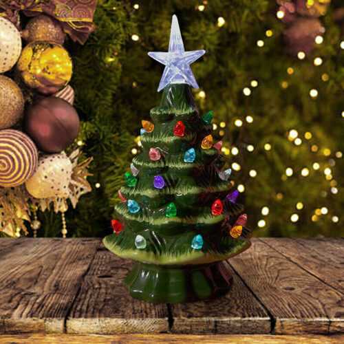 Deko Weihnachtsbaum aus Keramik mit LED Beleuchtung Weihnachten Ornament 18.8cm