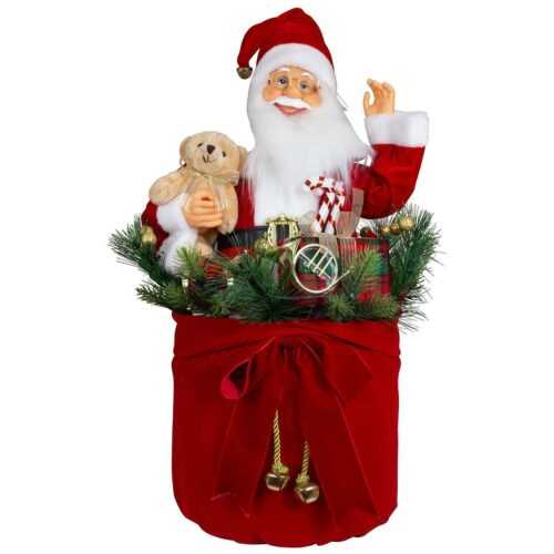 Weihnachtsmann im Sack 60cm rot Deko Figur Weihnachten LED Musik bewegt sich