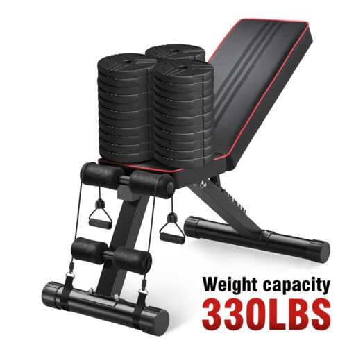 Hantelbank klappbar Trainingsbank Flachbank & Schrägbank mit Gummiband bis 300KG