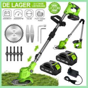 20V Akku Rasentrimmer Rasenkantenschneider mit 2Akku und Ladegerät Freischneider