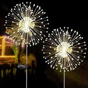 2 Stück LED Solar Feuerwerk Licht Solarlampe außen Garten Deko Leuchte Stecker