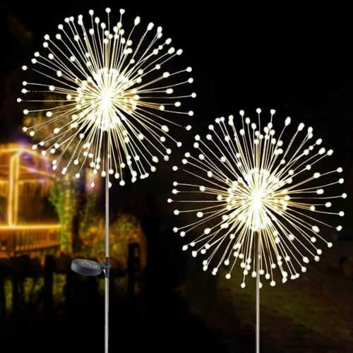 2 Stück LED Solar Feuerwerk Licht Solarlampe außen Garten Deko Leuchte Stecker