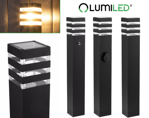 LUMILED Wegeleuchte E27 ohne/mit Bewegungsmelder/Steckdose IP44 Gartenleuchte