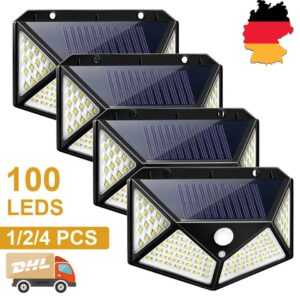 1-4x100 LED Solarleuchte Solarlampe Bewegungsmelder Außen Fluter Sensor Strahler