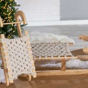 Schlitten Dekoschlitten Holz Textil 42 cm (G26801) Winterdeko Weihnachtsdeko