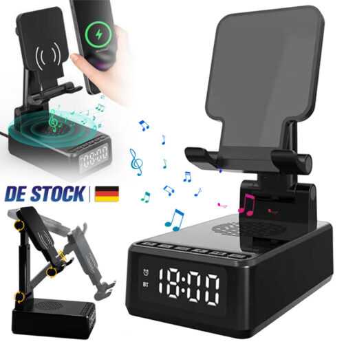 4 in 1 Wireless Charger Ladestation mit Lautsprecher Alarmuhr Kabellos Ladegerät