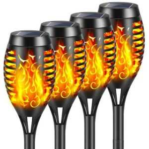 Solarleuchten 4er Set Solar Fackel Gartenfackeln mit Flammeneffekt Solarlampen