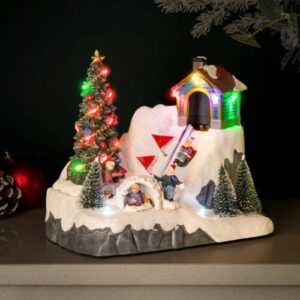Weihnachtsdorf Szene Dekoration Schlitten Ornament LED Beleuchtung Musikdeko