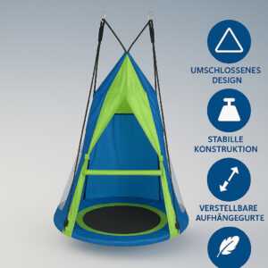 Nestschaukel mit Zelt – Ø 110 cm – Für Kinder & Garten | Blau-Grün