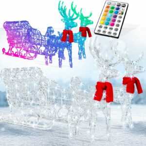 KESSER® Rentiere mit Schlitten LED Lichterkette Weihnachtsfigur Weihnachtsdeko