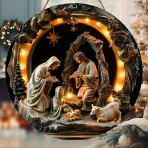 Jungfrau Maria Holzschild – 2D-Relief Weihnachtsschmuck für Tür und Wanddeko
