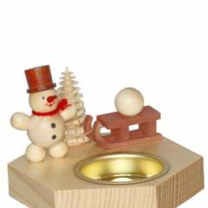 Weihnachtsdekoration Teelichthalter Schneemann kleine mit Schlitten natur