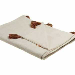 Deko Decke Baumwolle beige/orange mit Lama-Motiv Quasten 130x180