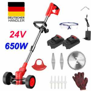 Elektro Rasenmäher Heckenschere Rasentrimmer, Akku Gartengeräte Set inkl. 2Akku