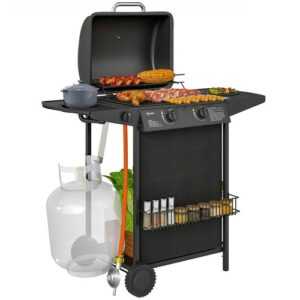 Gasgrill 7 KW Grillwagen inkl 3 Brenner Seitenkocher Rolle Deckel Schwarz