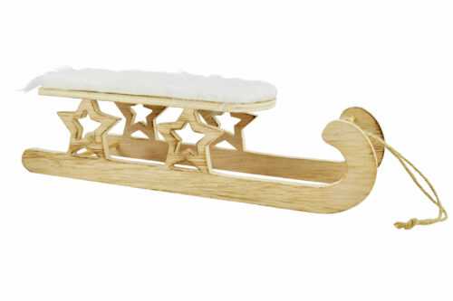 Deko Schlitten mit Fell | Holzschlitten Weihnachtsdeko Winterdeko | 10x30 cm