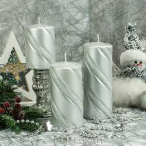 Stumpen Kerzen Metallic Silber Spirale Weihnachtskerzen Advent Weihnachten Deko