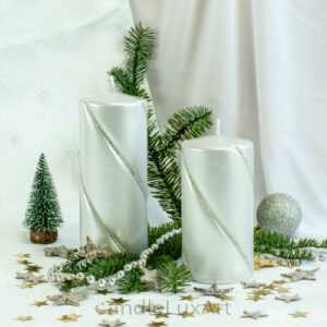 Stumpenkerzen gedrehte Kristalle Metallic Silber Advent Kerzen Weihnachtskerzen