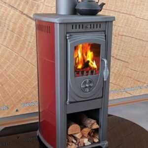 EEK A+ Kaminofen Okta rot mit Herdplatte - 3,9kW